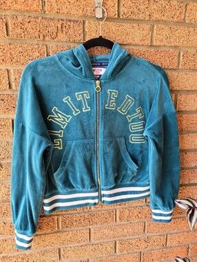 Vintage Limited Too Teal Velour Full-Zip Cropped Hoodie Jacket 🌟